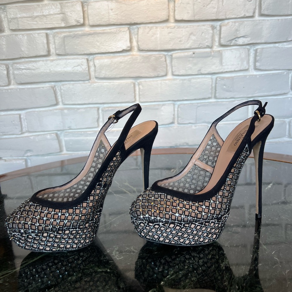 Valentino Black and White Mesh Heels